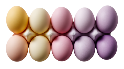 Pastel Easter Eggs in Carton Holder Isolated on White Background.