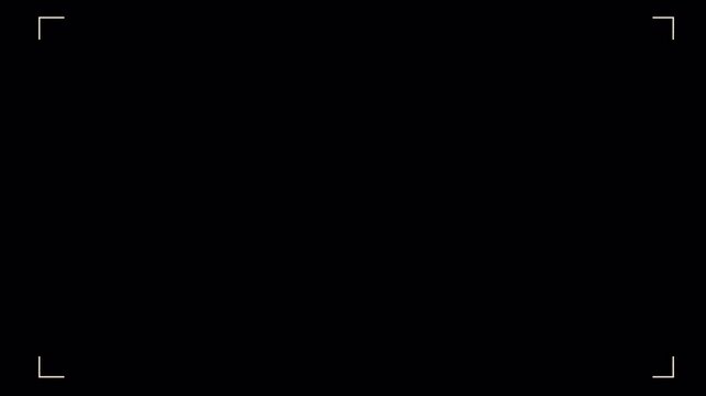 Minimal black screen animation with camera viewfinder corner frame. Loopable video overlay inspired by recording interface, surveillance screen, and cinematic HUD style motion background.