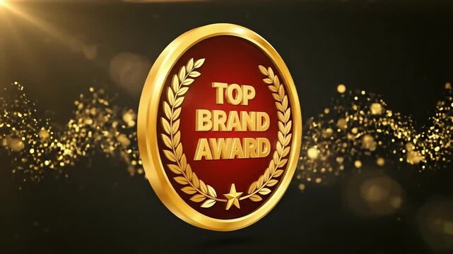 Prestigious golden 'top brand award' emblem with a laurel wreath and shining star