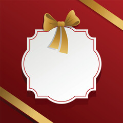 Elegant red Valentine frame with gold ribbon bow and decorative border, featuring clean white space for messages.