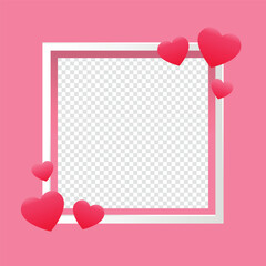 Pink Valentine frame with red hearts and transparent center, perfect for romantic photos, messages, or festive designs.