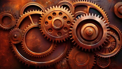 rusty gears vintage oxidation concept rusty gears on a textured surface representing mechanics and industrial design
