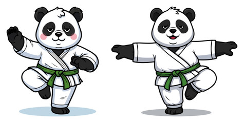 Cute panda bear mascot in karate uniform practicing martial arts poses vector illustration © Luka