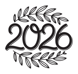 2026 Hand Drawn Laurel Wreath Illustration on White Background