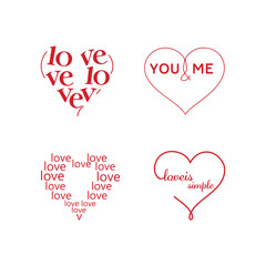 Love Typography Heart Vector Set
