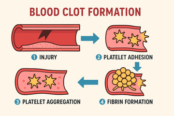 Blood clot formation stages: injury to fibrin formation