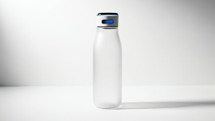 Minimalist smart water bottle with glowing blue light indicator