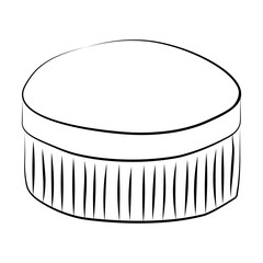 Hand drawn round gift or cosmetic box doodle with textured sides, simple feminine container illustration for packaging designs and planners