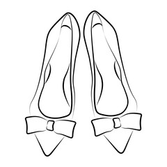 Hand drawn ballerina flats with bows doodle, comfortable feminine shoe illustration perfect for fashion stickers, planners and coloring pages