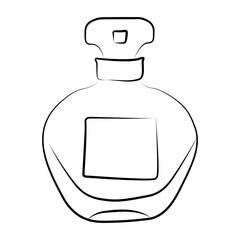 Hand drawn round perfume bottle, stylized sketch elegant feminine cosmetic doodle for beauty branding, planner stickers and coloring pages