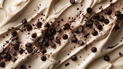 Creamy coffee dessert with chocolate chips. Sweet food texture concept.