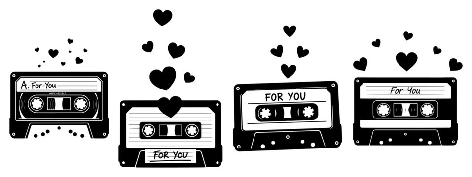 Retro audio cassette tape with hearts love song mixtape concept vector illustration