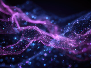 Abstract technology and science background with digital waves of particles and lines mesh.	