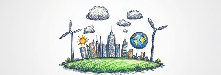 STOP Climate Change: Earth Day Theme Featuring Drawn Icons Illustrating the Urgency of Global Warming