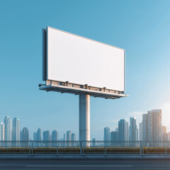 Fototapeta premium Modern Outdoor Billboard with Blank White Advertising Space in Urban City Skyline Background