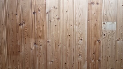 Wooden wall with natural patterns showing texture and grain, taken indoors in a light setting during the day