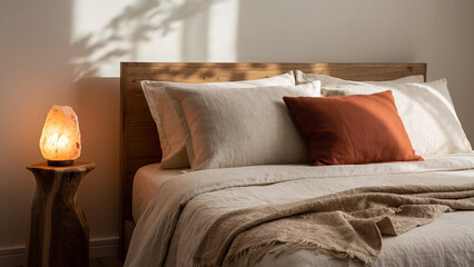 Cozy Bedroom with Soft Lighting and Pillows.