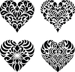 Decorative Ornamental Floral Heart Silhouette Vector Set