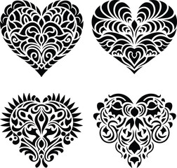 Decorative Ornamental Floral Heart Silhouette Vector Set