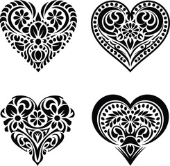 Decorative Ornamental Floral Heart Silhouette Vector Set