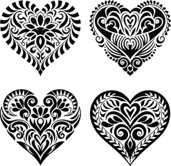 Decorative Ornamental Floral Heart Silhouette Vector Set