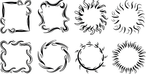 Hand Drawn Floral Wreath and Decorative Frame Doodle Collection