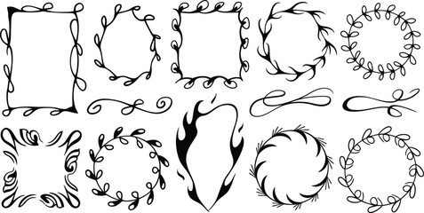 Hand Drawn Floral Wreath and Decorative Frame Doodle Collection