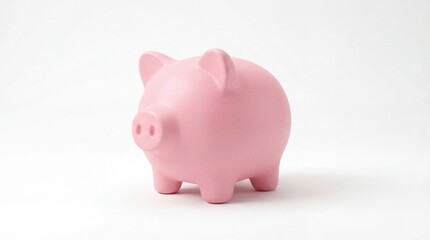 Pink piggy bank isolated on a white background with soft studio lighting and gentle shadow. Minimalistic financial savings concept, suitable for business, finance, budgeting, investment, banking, and