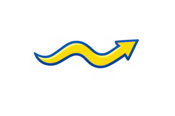 Wavy yellow arrow drawing an upward path, representing growth, success, and moving forward on transparent background