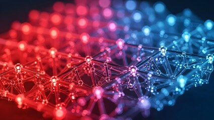Abstract molecular network in red and blue light digital communication concept tech background