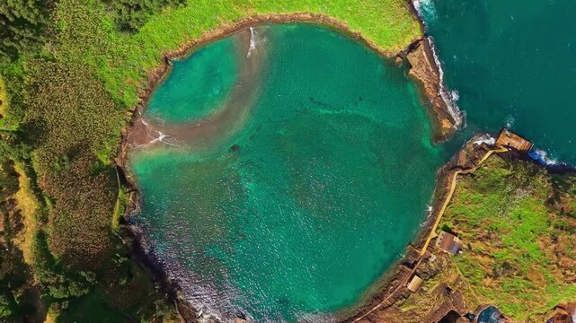 Aerial view of Islet of Vila Franca do Campo, Azores, Portugal