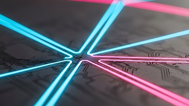 Abstract technology circuit board computer processor network communication innovation backdrop - Powered by Adobe