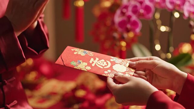 Chinese New Year Red Envelope Exchange Hands.