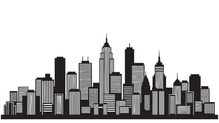 Obraz premium Stylized black and white city skyline silhouette illustration
