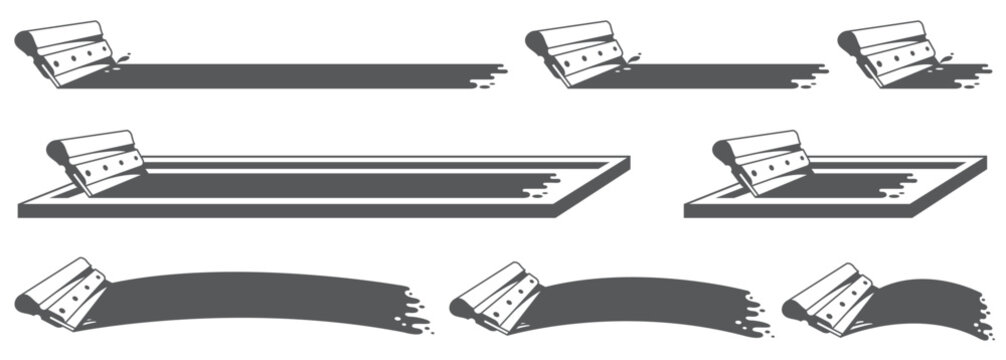 silk screen printing icons with squeegee isolated on white background