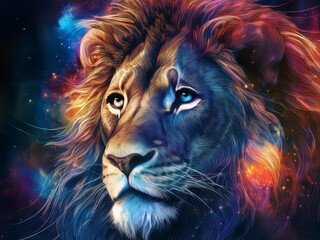 Illustration - Stylised and colorful male Lion