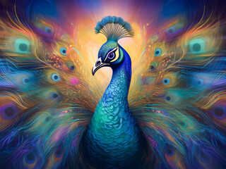 Illustration - Stylised and colorful Peacock