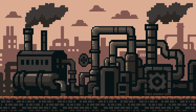 Pixel art game level. Industrial background