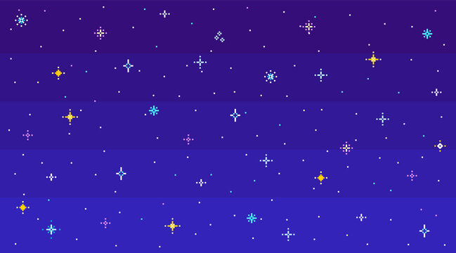 Pixel art night starry sky Seamless vector background