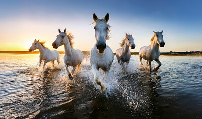 Horses of the Camargue on the south coast of France