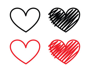Vector Hand Drawn Heart With Scribble Icon Set