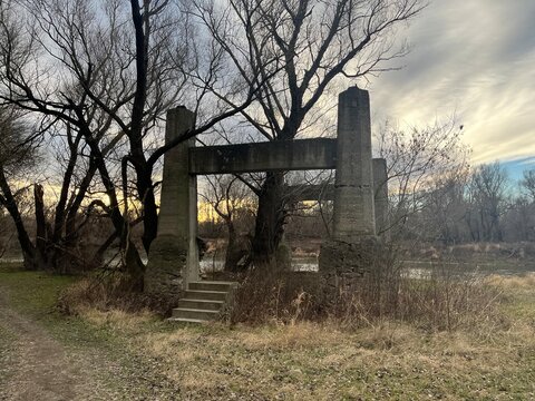 Remains of a Cableway by the Morava River, Dev&iacute;nska Nov&aacute; Ves, Bratislava, Slovakia