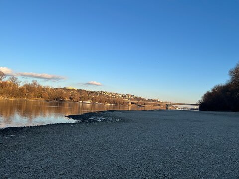 clear sky over the Danube River from the Petrzalka shore