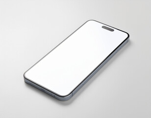 Blank white smartphone on gray background.