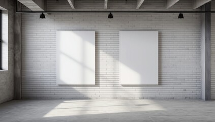 Mock up. Blank billboard, poster frame, advertising on white brick wall