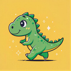 Obraz premium Cute green baby dinosaur character vector illustration with a funny cartoon dino for fun nature and wildlife art design