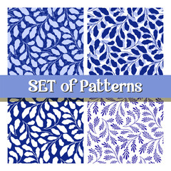 Monochrome Botanical Seamless Pattern Set with Minimal Plant Inspired Organic Elements