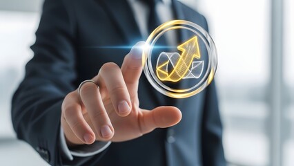 Business professional touching glowing icon representing growth and success
