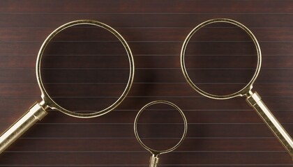 3d magnifying glasses on solid wood background