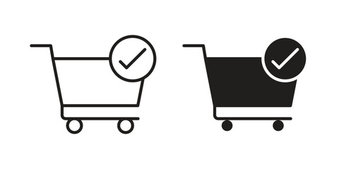 Shopping cart and check mark icons in trendy flat style. Icon design, logo, app, UI. Vector illustration © iconic